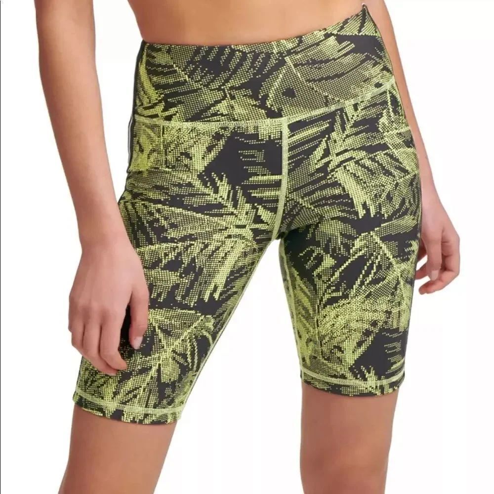 DKNY Sport Women's Pixel Palm High-Waist Bike Yoga Shorts Extra Small NWT
